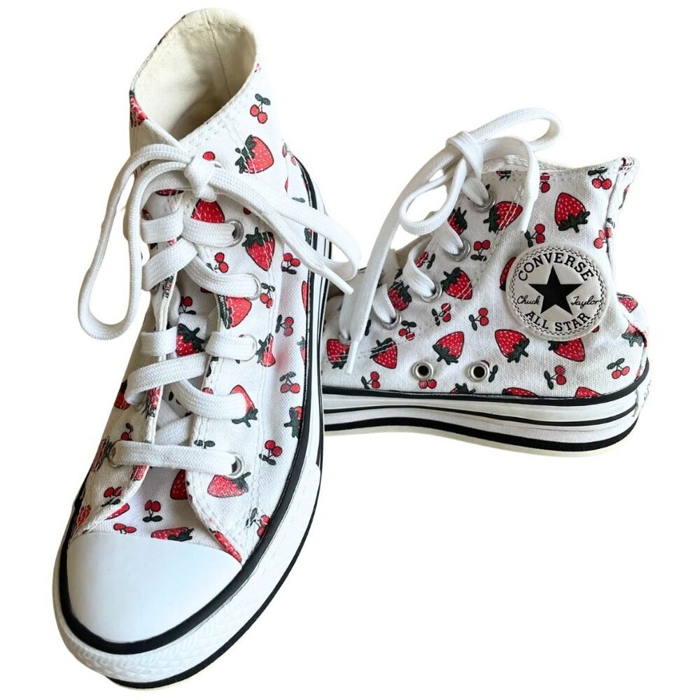 Converse‎ Chuck Taylor All Star Lift Hi Sneakers, White & Red Strawberry - Sz 13